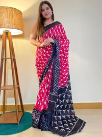 Rama green ikkat print cotton saree with blouse