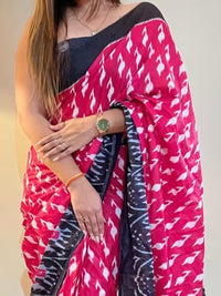 Rama green ikkat print cotton saree with blouse