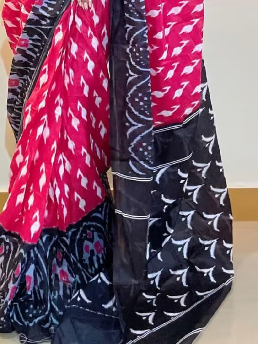 Rama green ikkat print cotton saree with blouse
