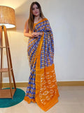 Pochampally Ikat Handloom Saree in Vibrant Orange and Blue.