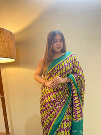 Rama green ikkat print cotton saree with blouse