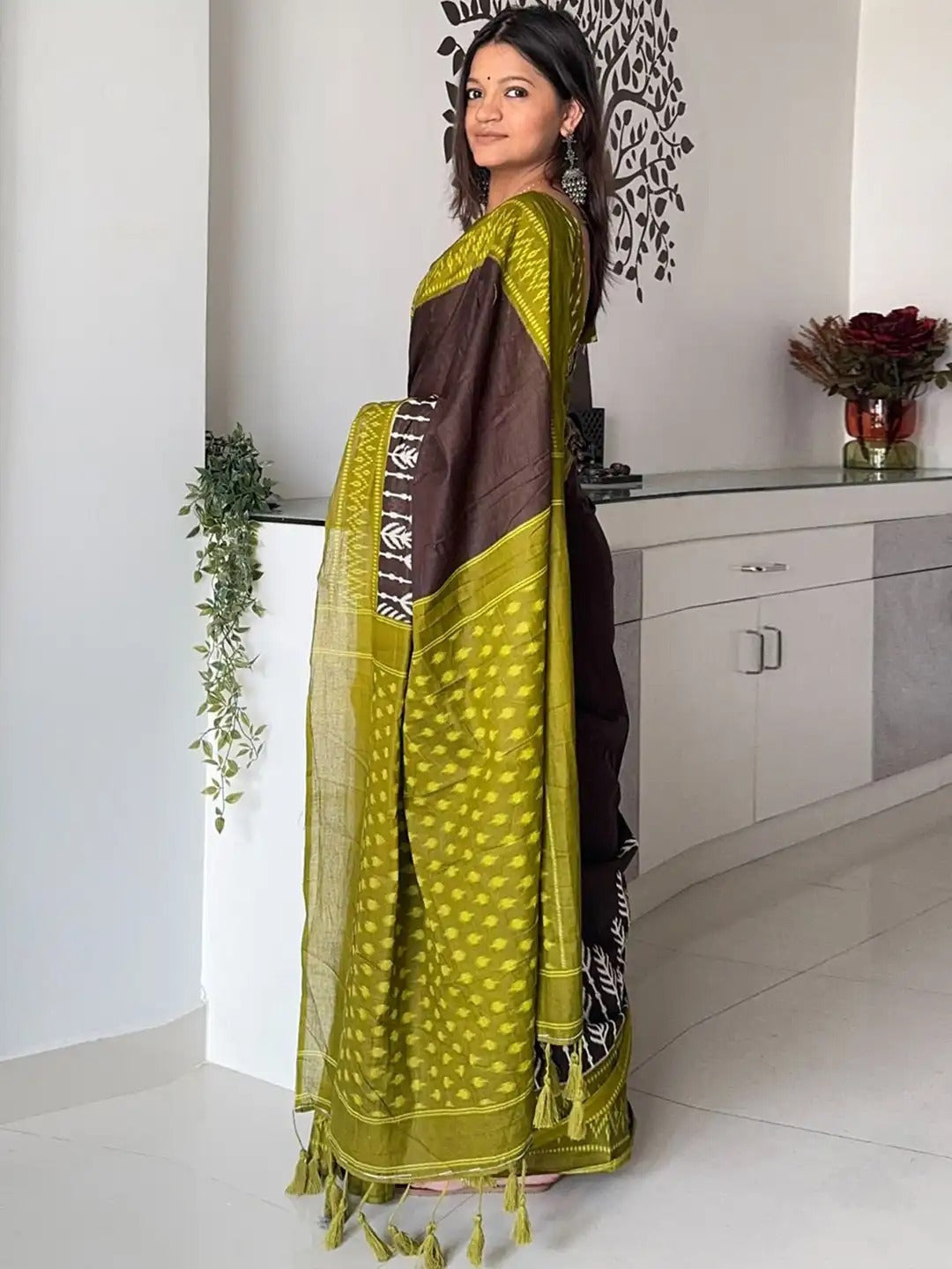 Traditional Ethnic Design Brown Printed Saree