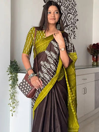 Traditional Ethnic Design Brown Printed Saree