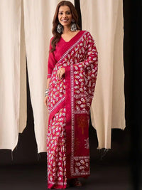Traditional Ethnic Design Brown Printed Saree