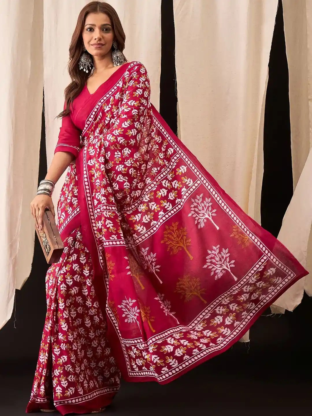 Traditional Ethnic Design Brown Printed Saree