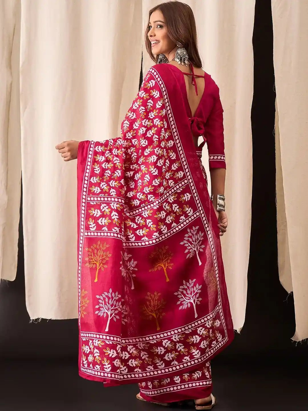 Traditional Ethnic Design Brown Printed Saree
