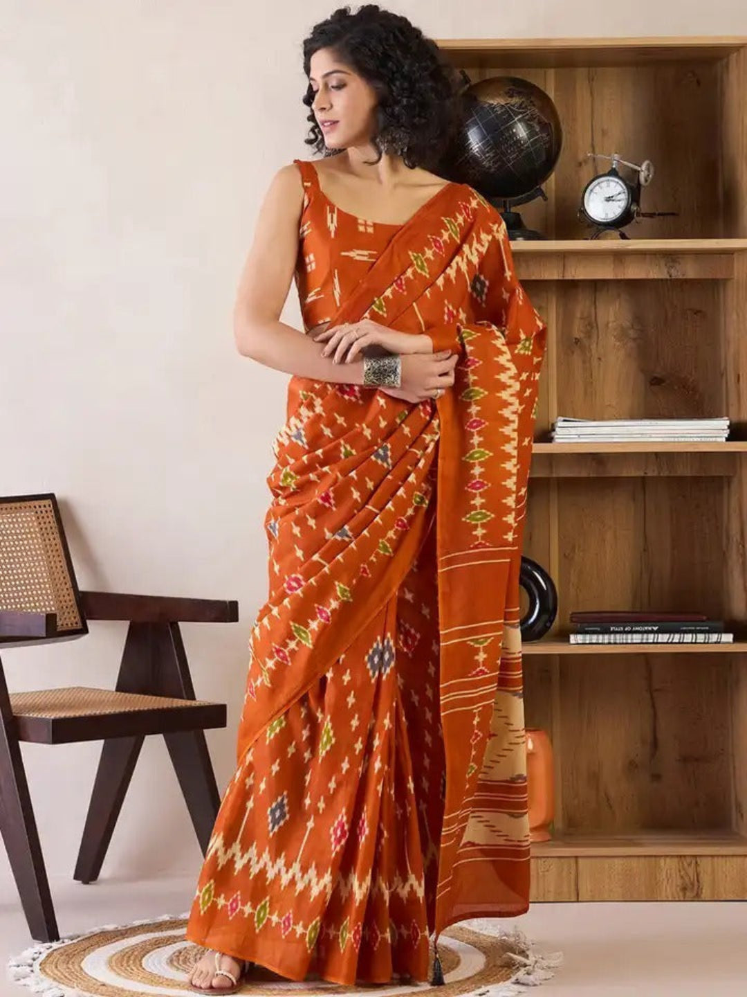 Traditional Ethnic Design Brown Printed Saree
