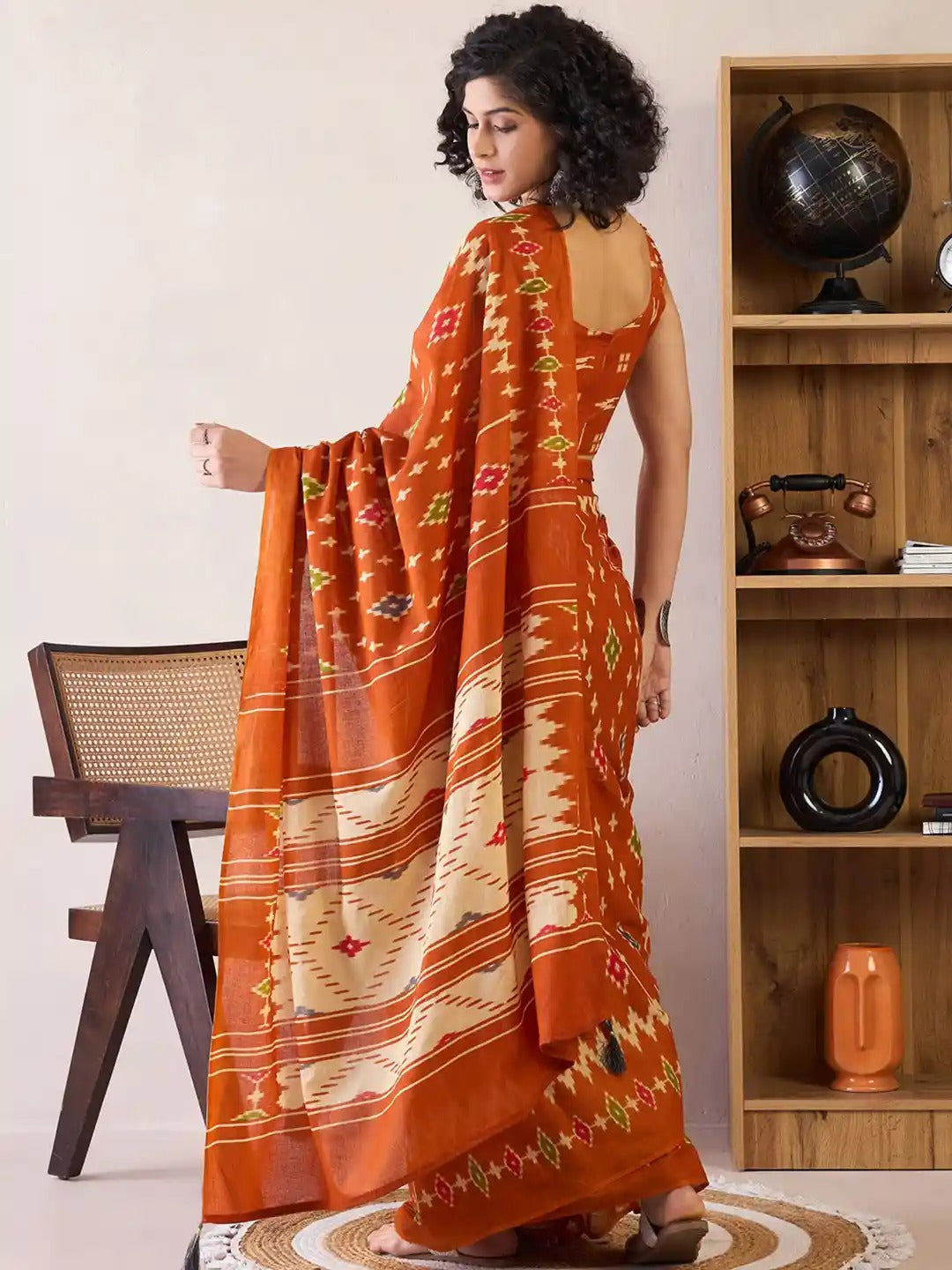 Traditional Ethnic Design Brown Printed Saree