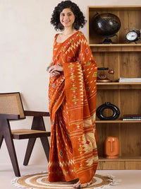 Traditional Ethnic Design Brown Printed Saree