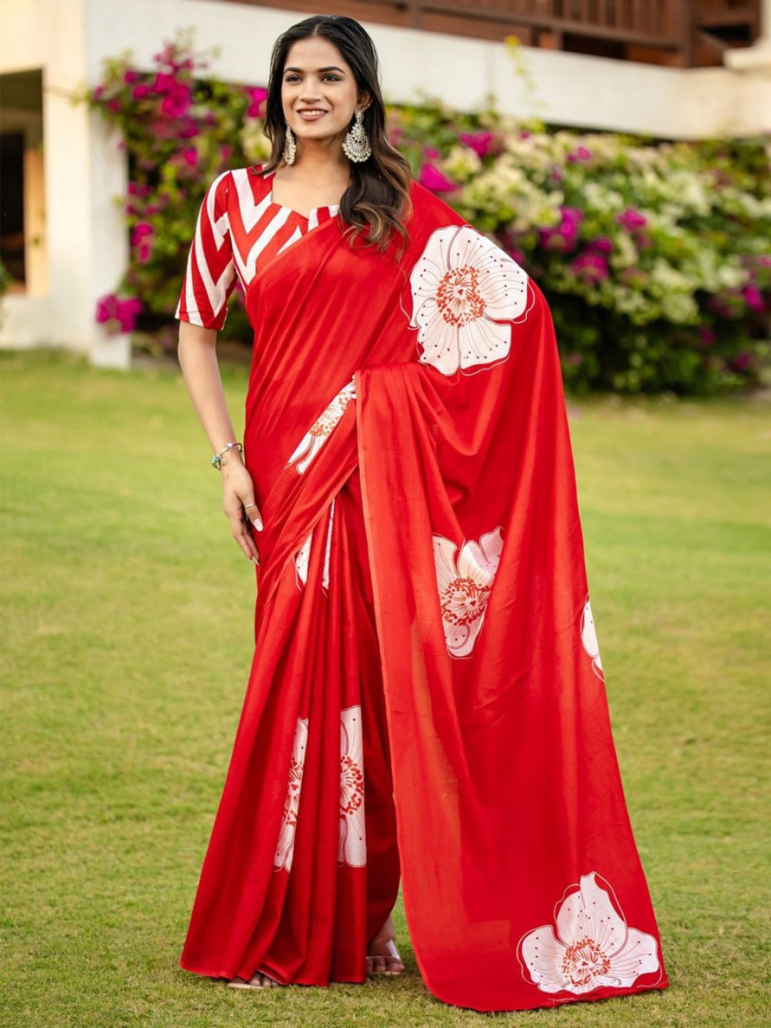 Traditional Ethnic Design Brown Printed Saree