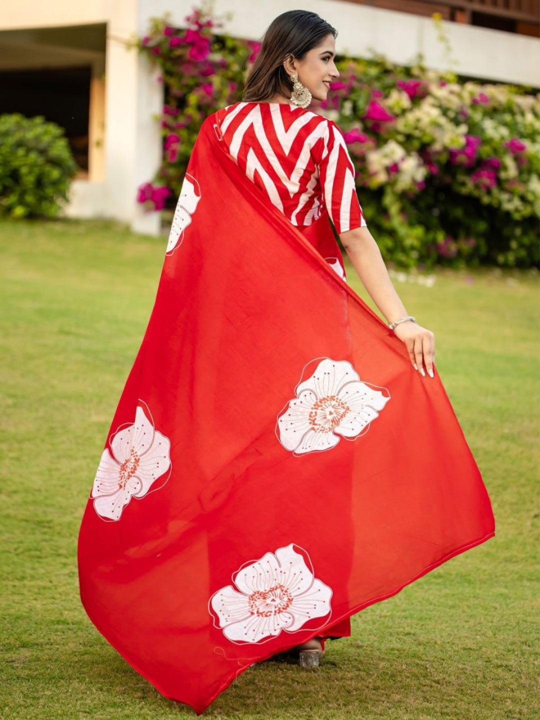 Traditional Ethnic Design Brown Printed Saree