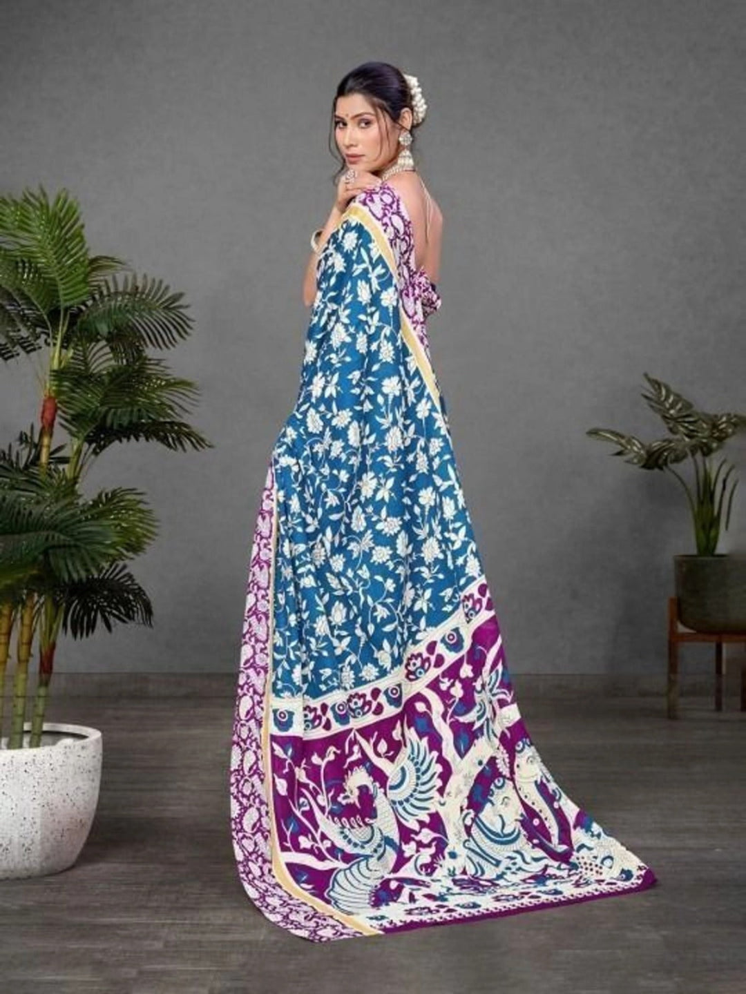 Beige Mulmul Cotton Saree with Maroon Block Print