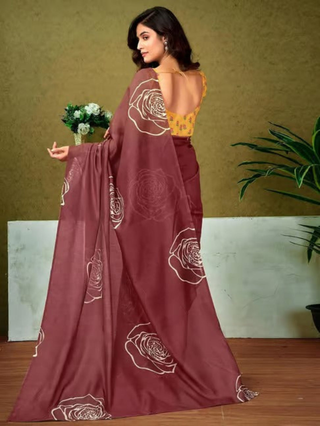 Beige Mulmul Cotton Saree with Maroon Block Print