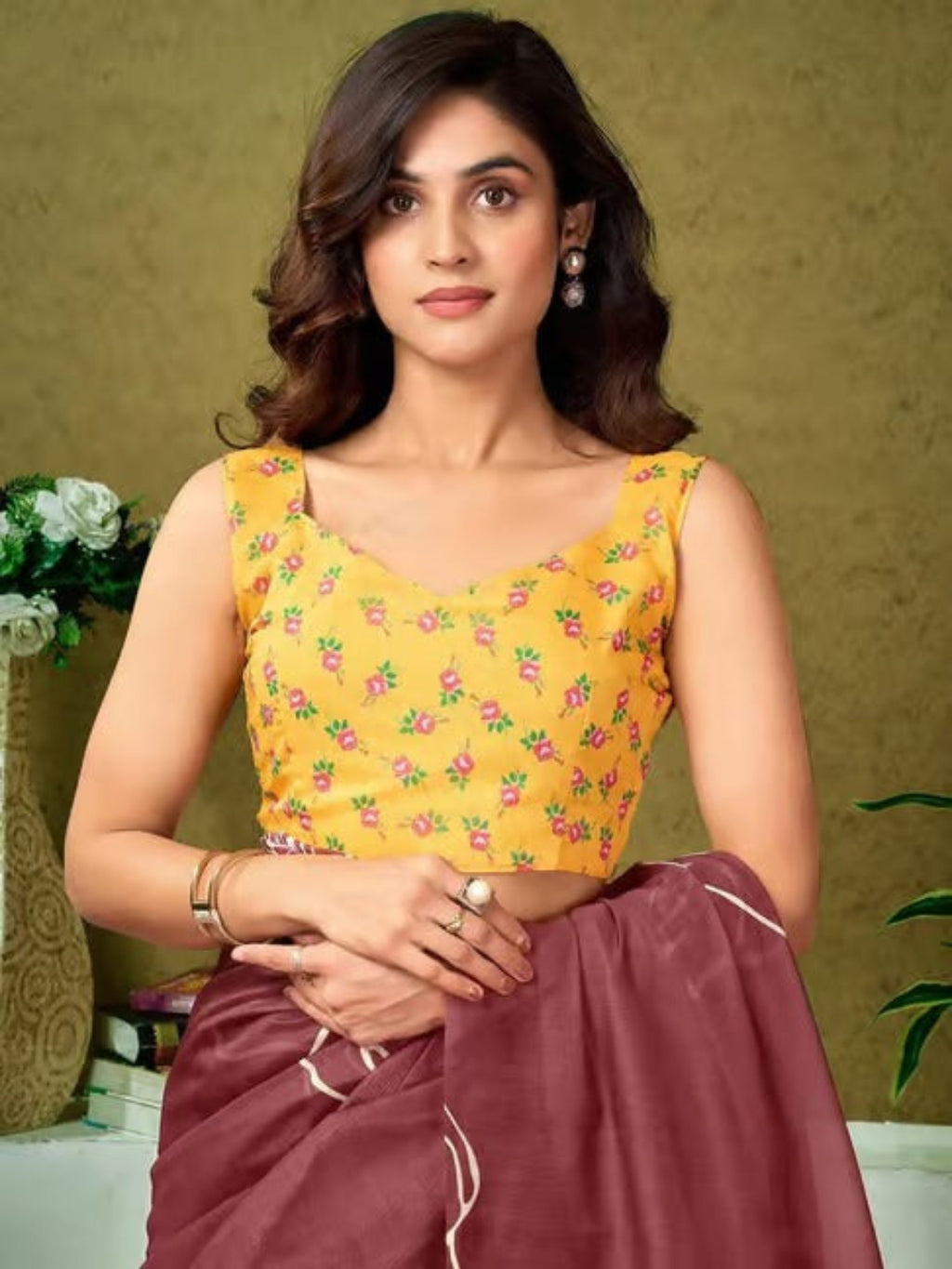 Beige Mulmul Cotton Saree with Maroon Block Print