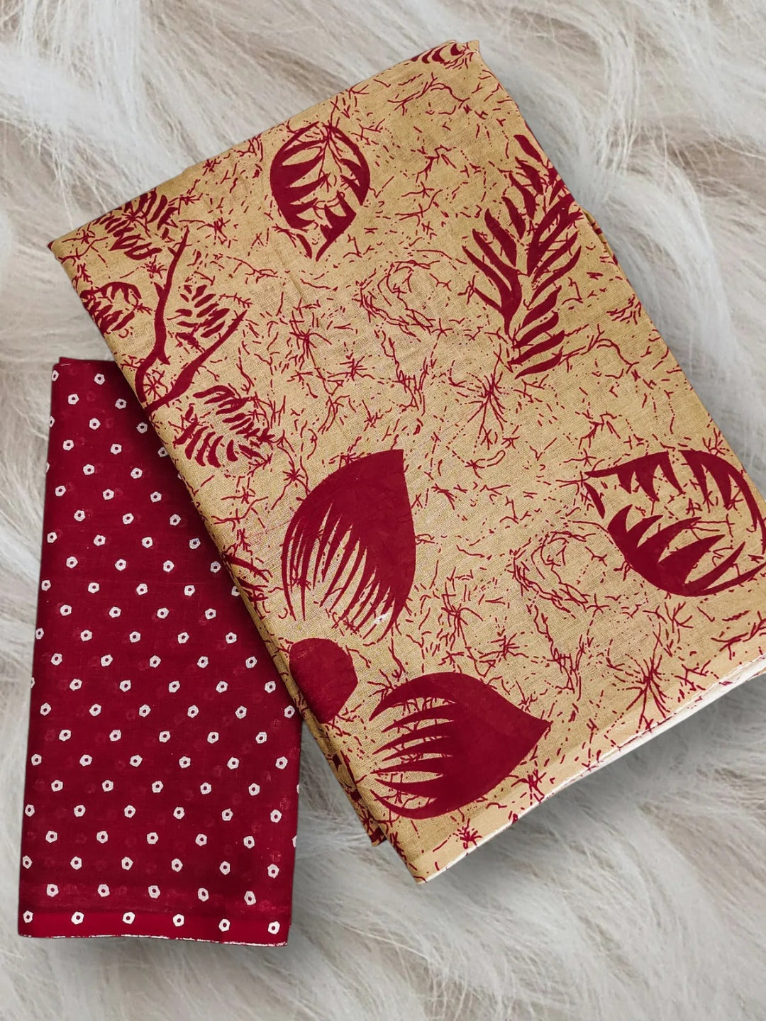 Beige Mulmul Cotton Saree with Maroon Block Print