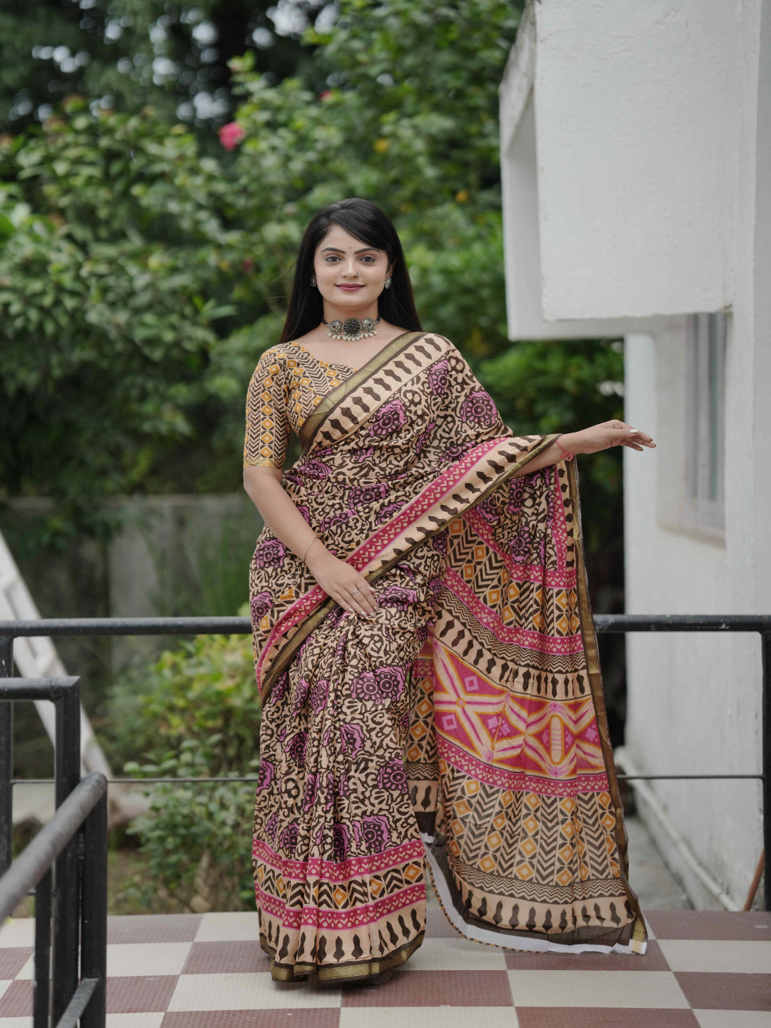 Black Pure Cotton Batik Print Saree
