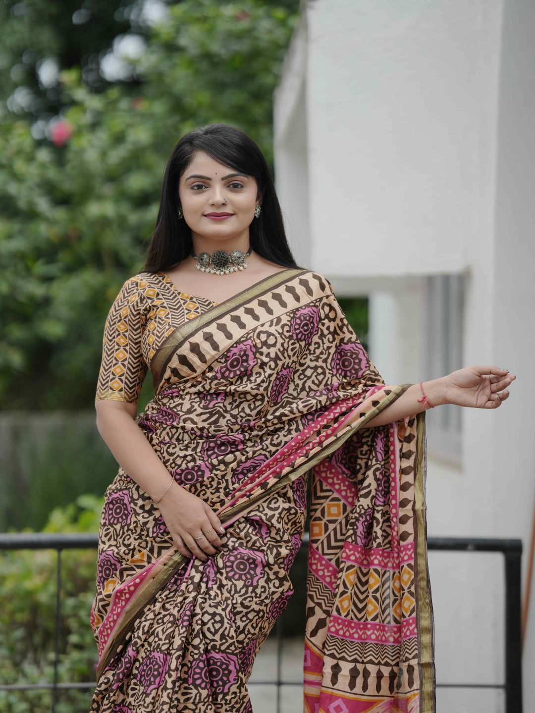 Black Pure Cotton Batik Print Saree