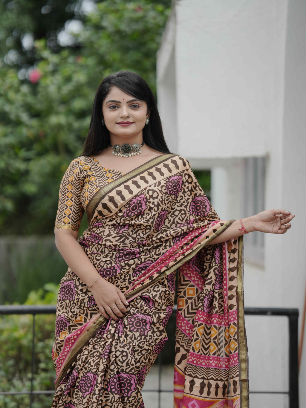 Black Pure Cotton Batik Print Saree