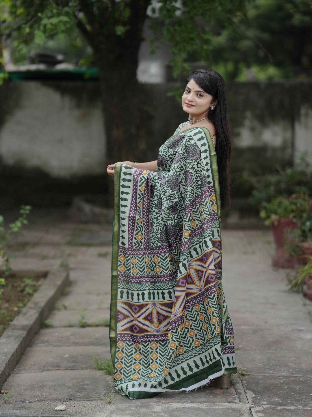 Black Pure Cotton Batik Print Saree