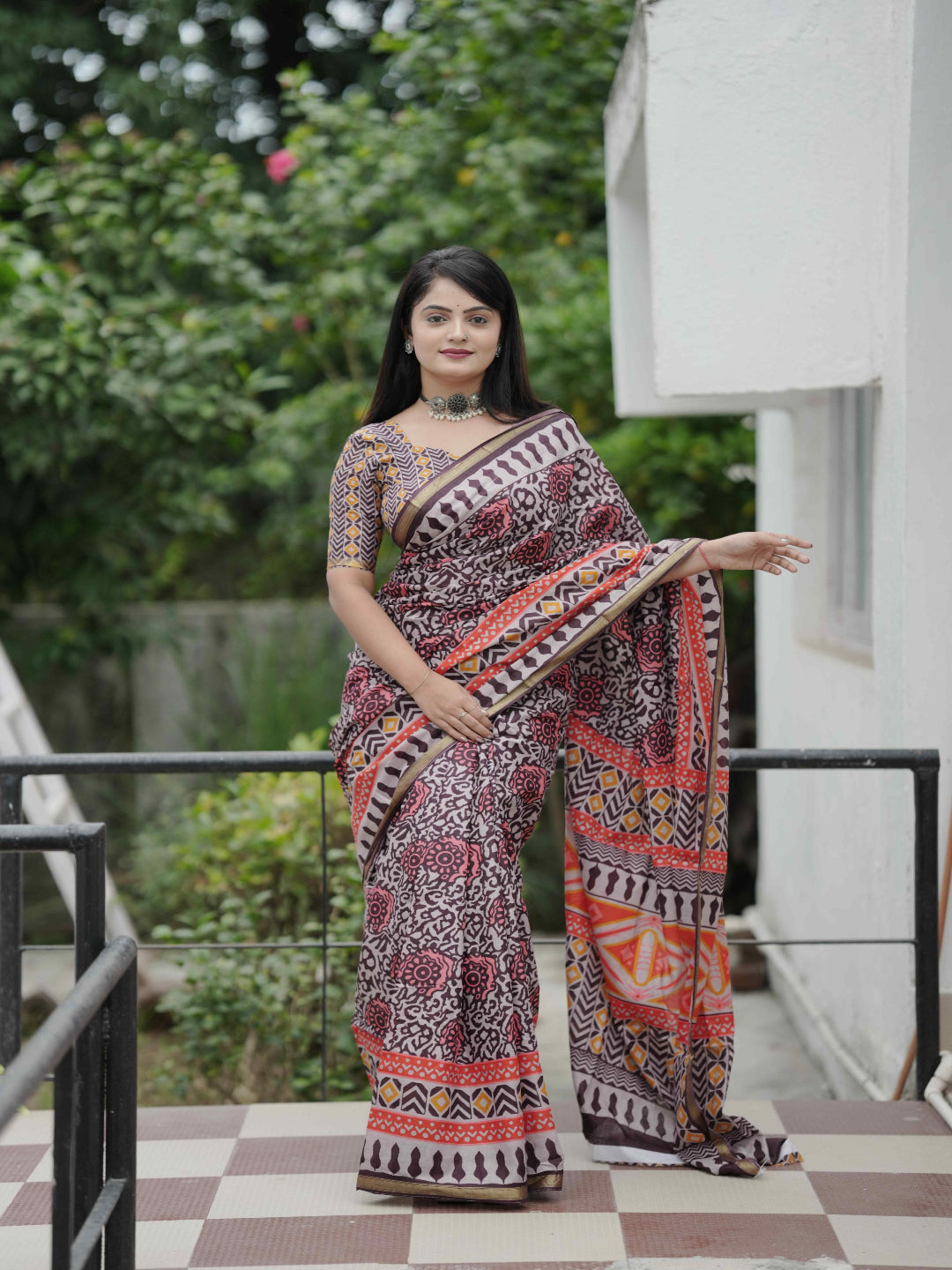 Black Pure Cotton Batik Print Saree
