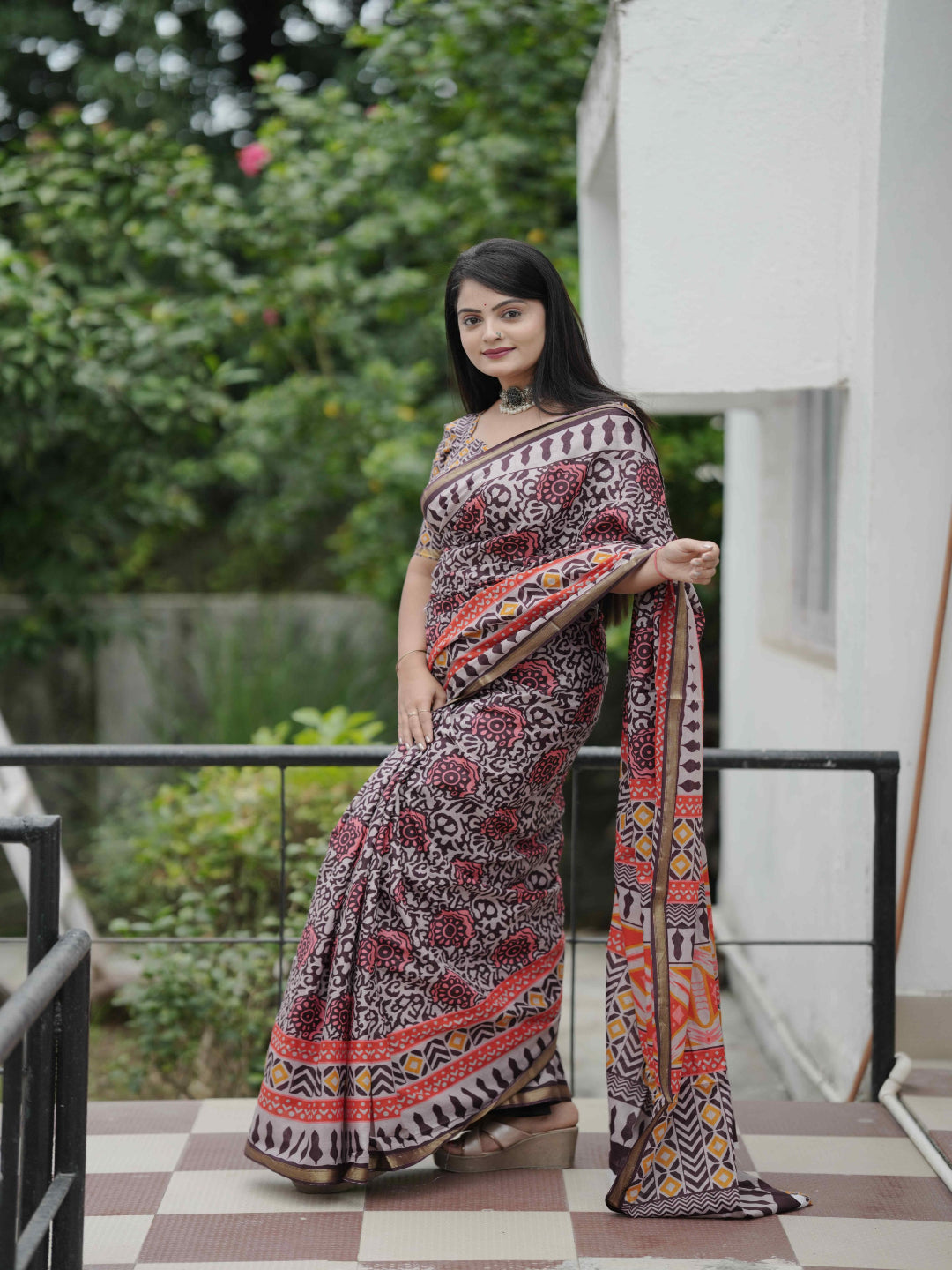 Black Pure Cotton Batik Print Saree