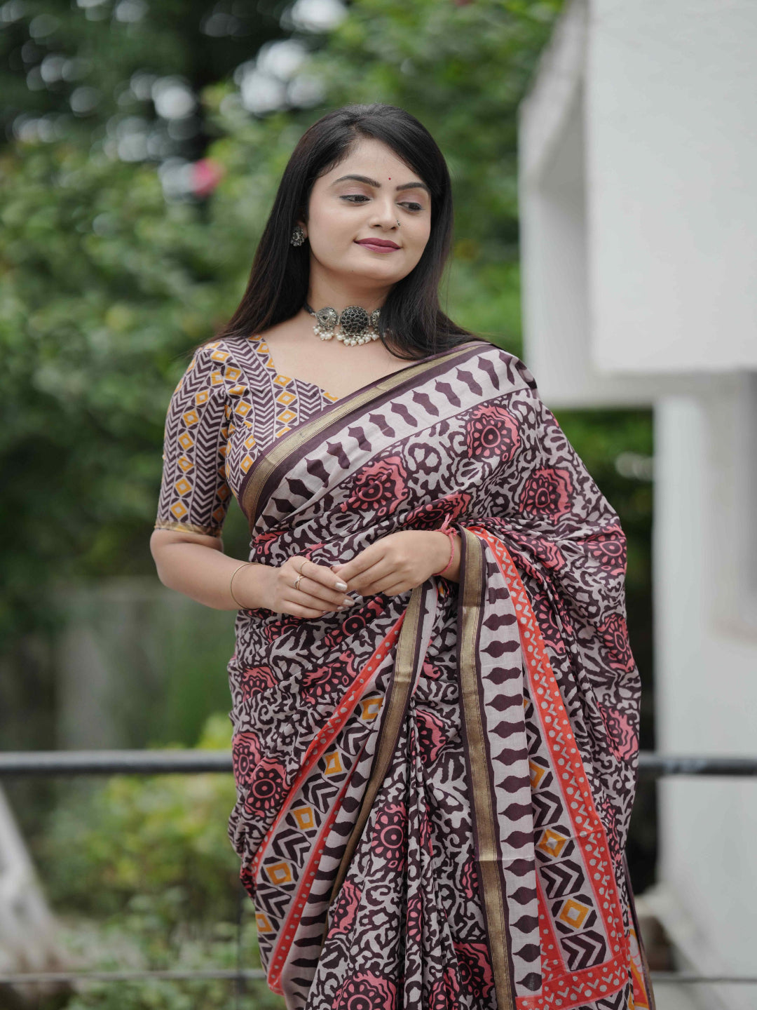 Black Pure Cotton Batik Print Saree