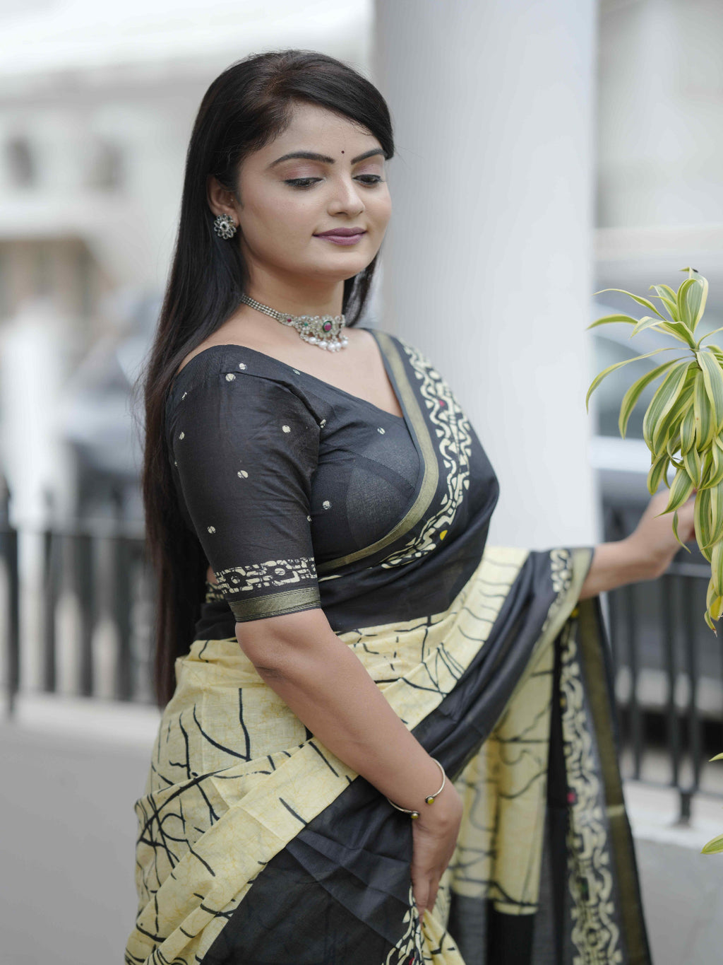 Crimson Hand-Block Chander Red colour cotton saree