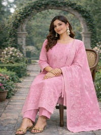 Women hand embroidered chikankarey kurta set
