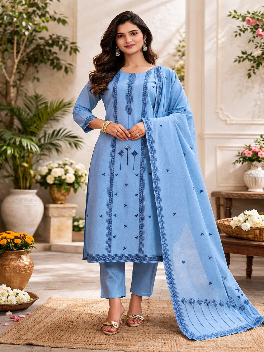 Women hand embroidered chikankarey kurta set