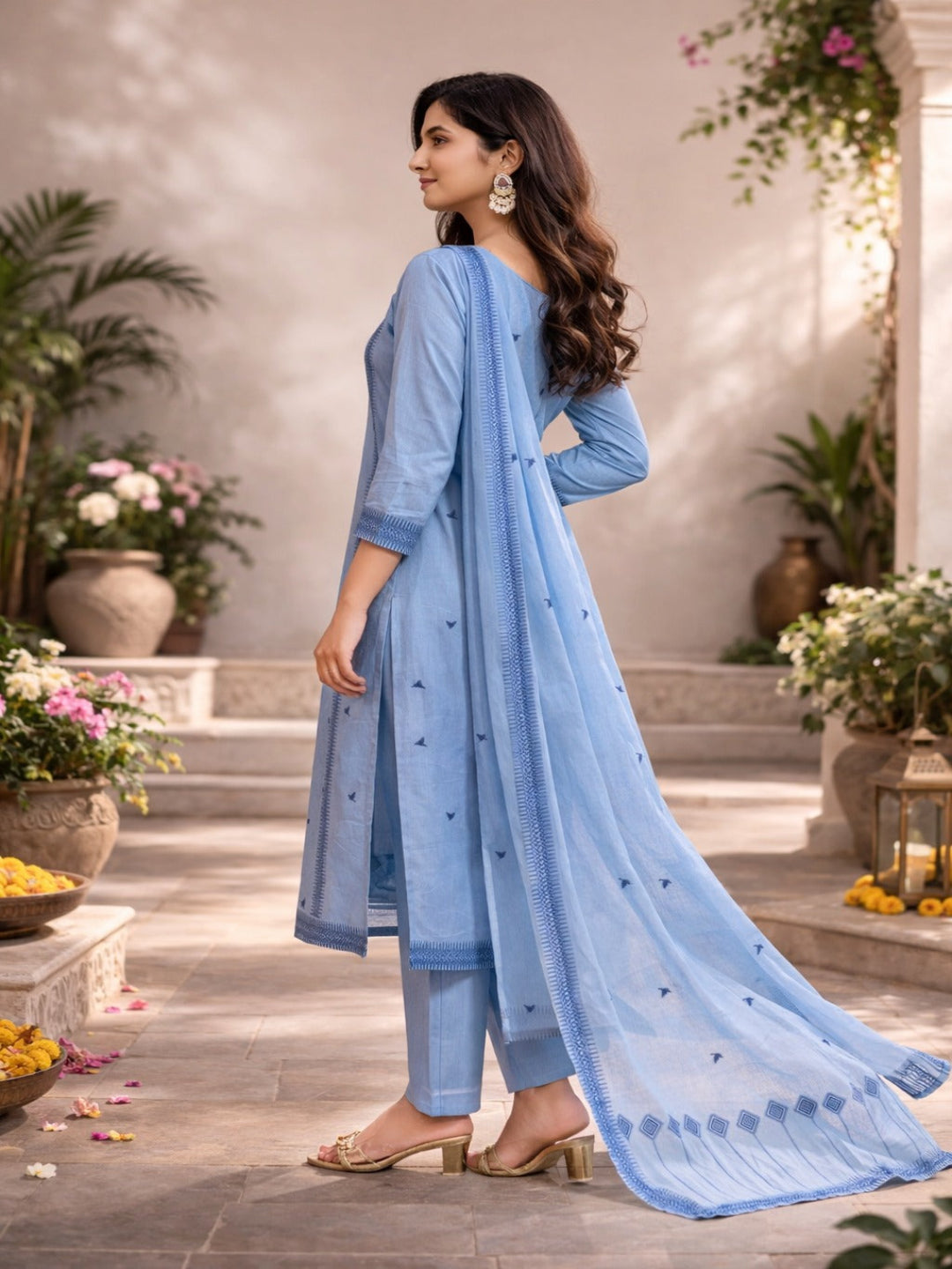 Women hand embroidered chikankarey kurta set
