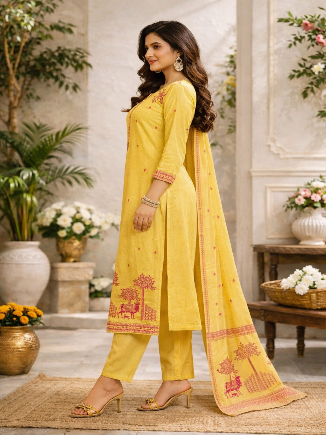 Women hand embroidered chikankarey kurta set