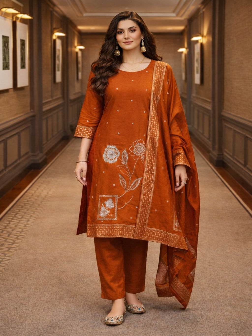 Golden Zari Woven Silk kurta Set with dupatta