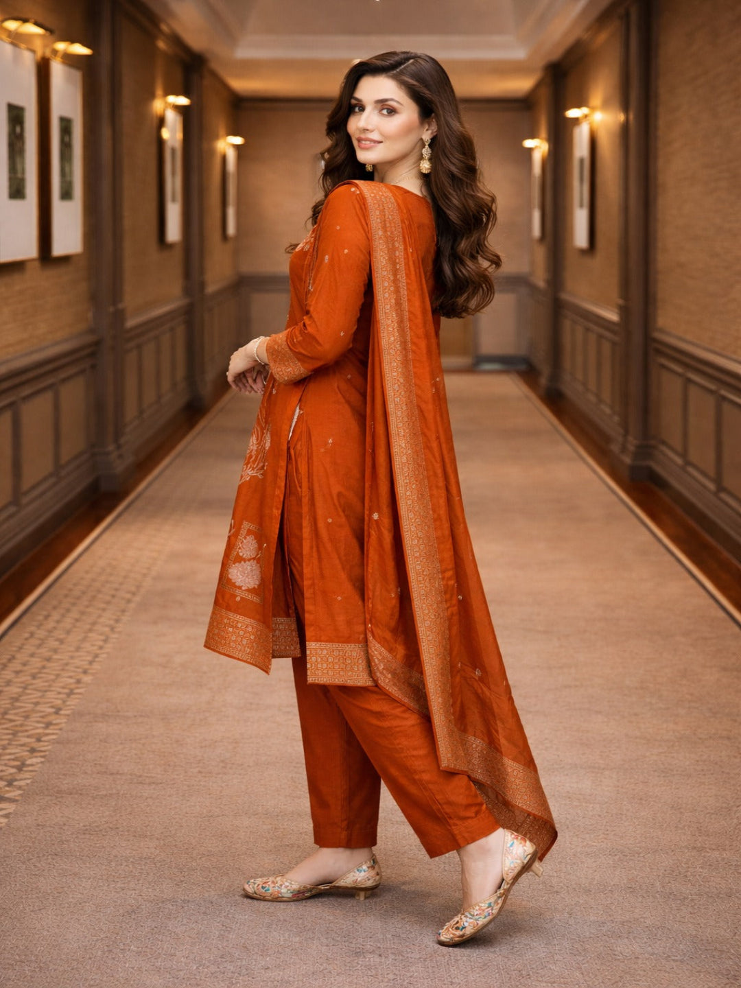 Golden Zari Woven Silk kurta Set with dupatta