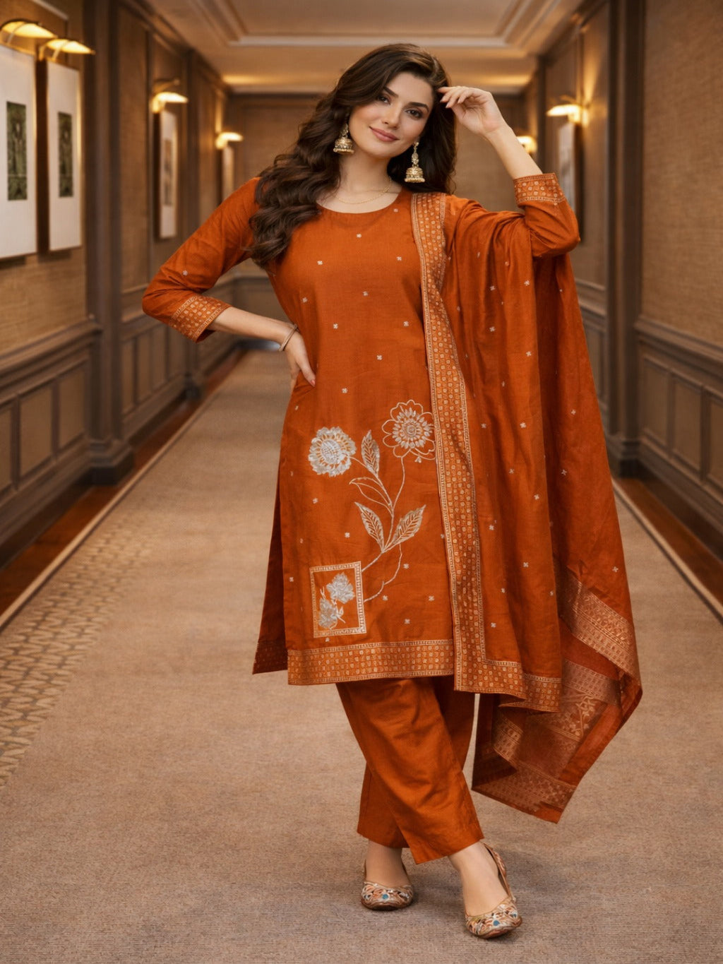 Golden Zari Woven Silk kurta Set with dupatta