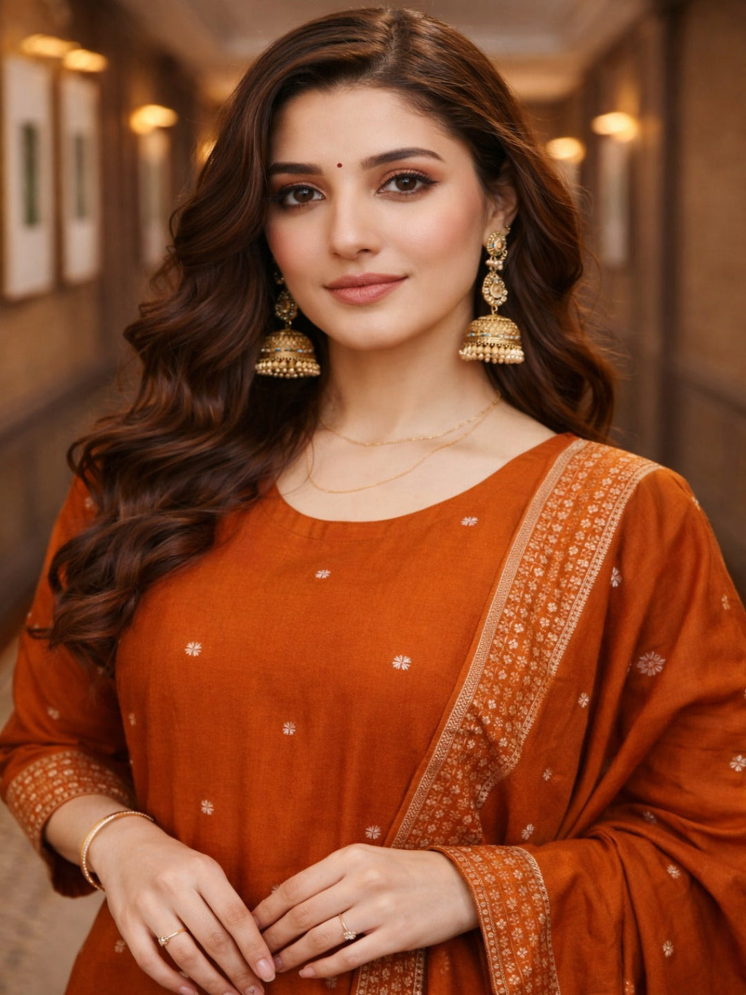 Golden Zari Woven Silk kurta Set with dupatta