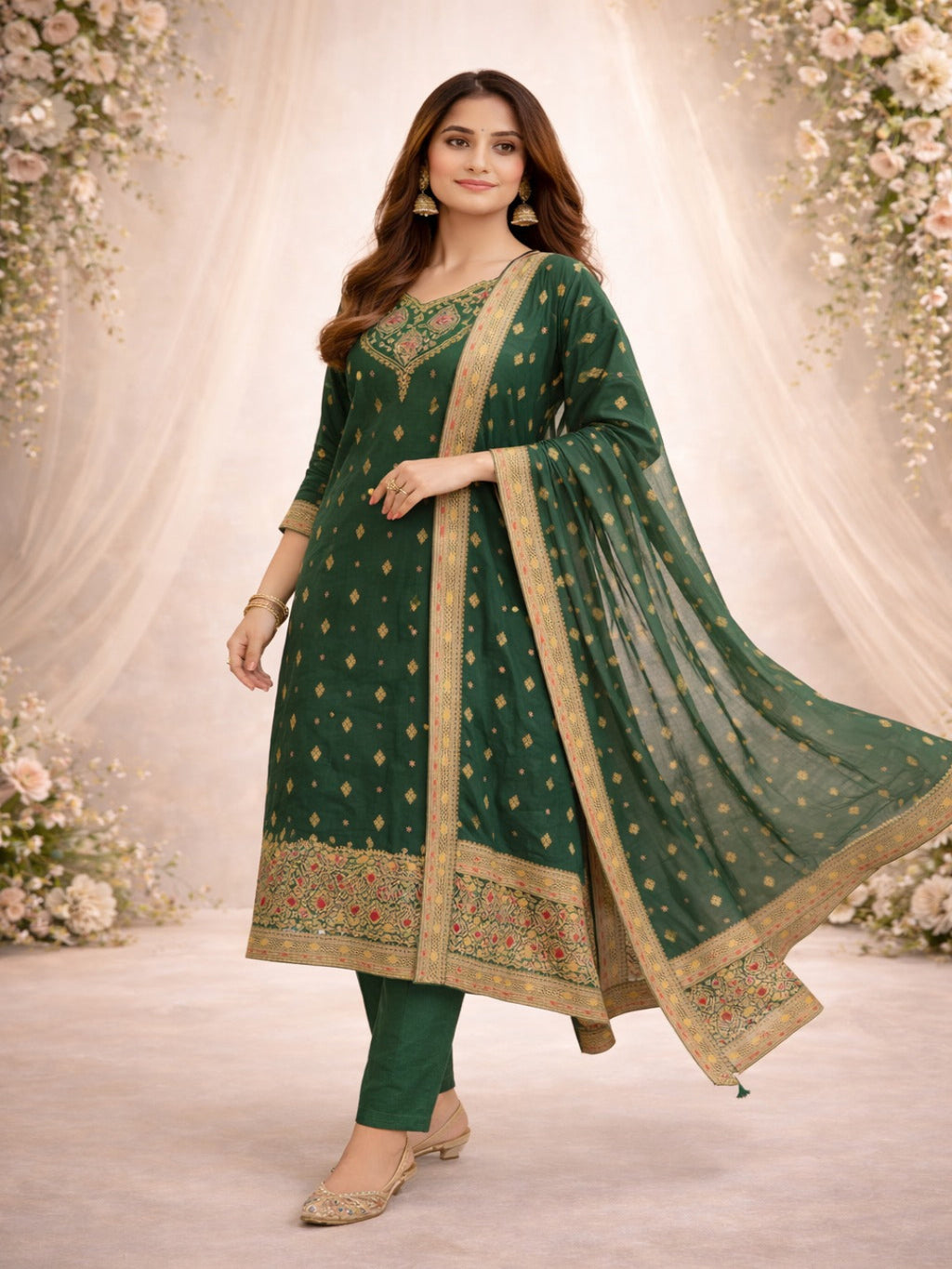 Golden Zari Woven Silk kurta Set with dupatta