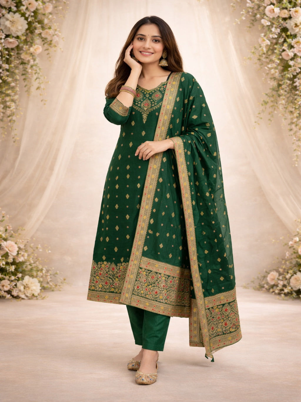 Golden Zari Woven Silk kurta Set with dupatta