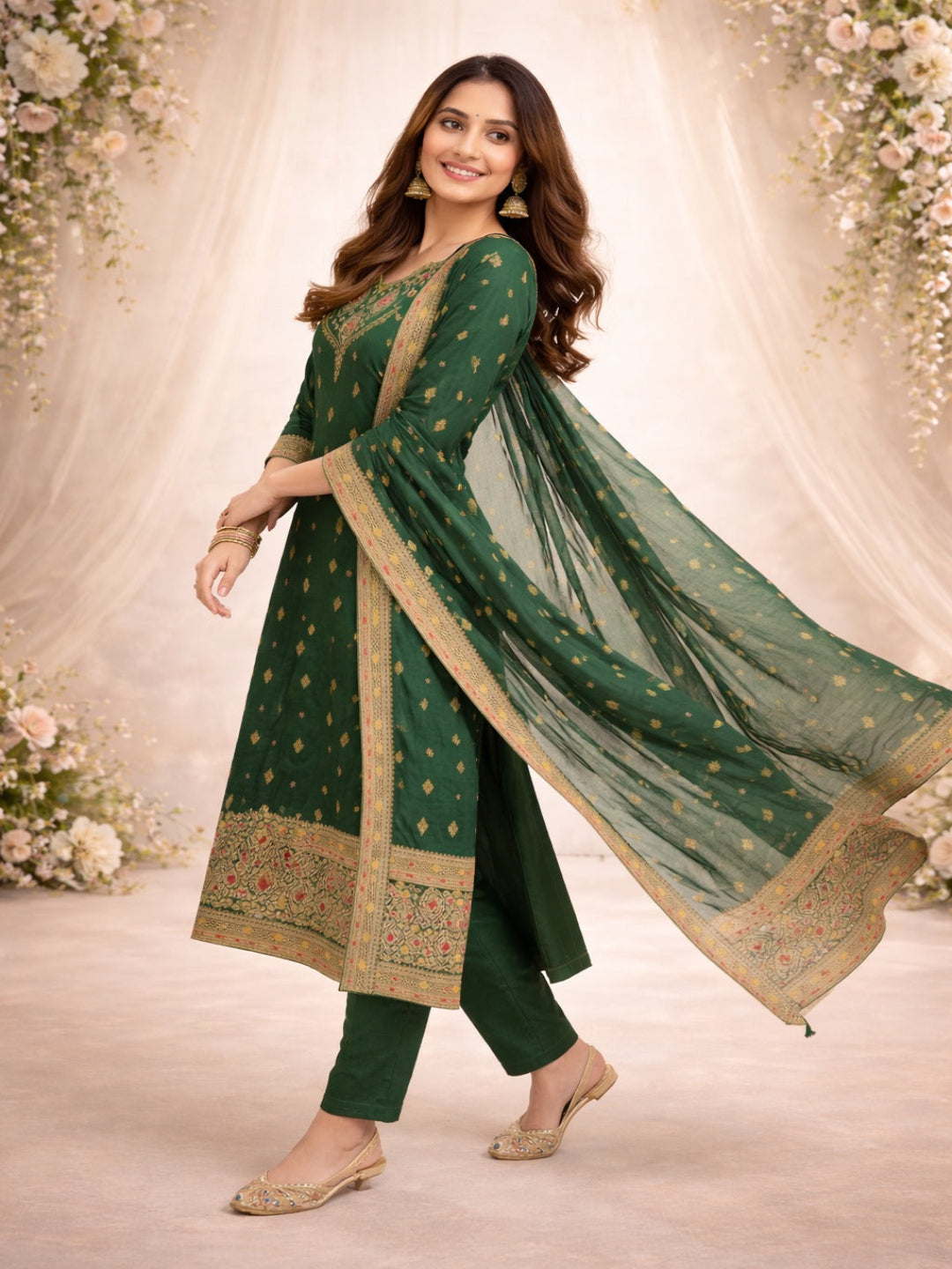 Golden Zari Woven Silk kurta Set with dupatta