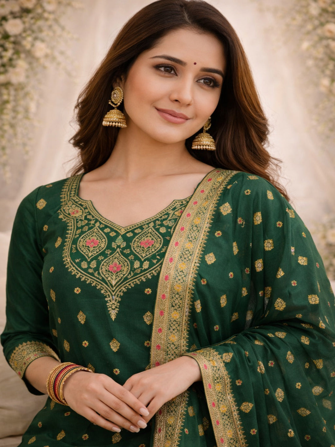 Golden Zari Woven Silk kurta Set with dupatta