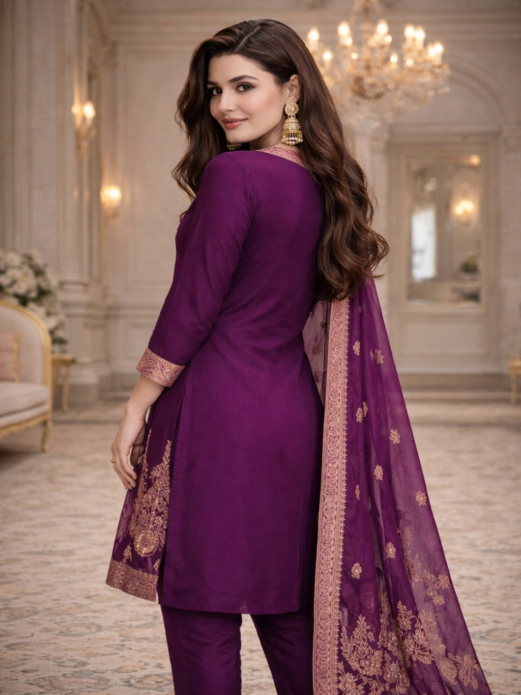 Golden Zari Woven Silk kurta Set with dupatta
