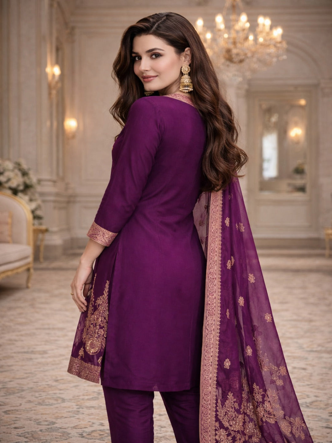 Golden Zari Woven Silk kurta Set with dupatta