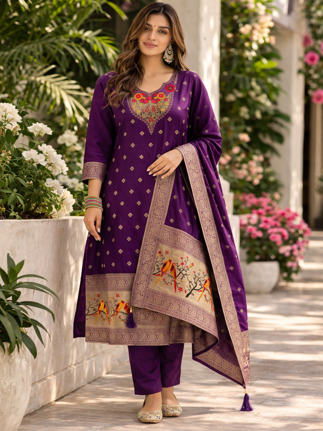 Golden Zari Woven Silk kurta Set with dupatta