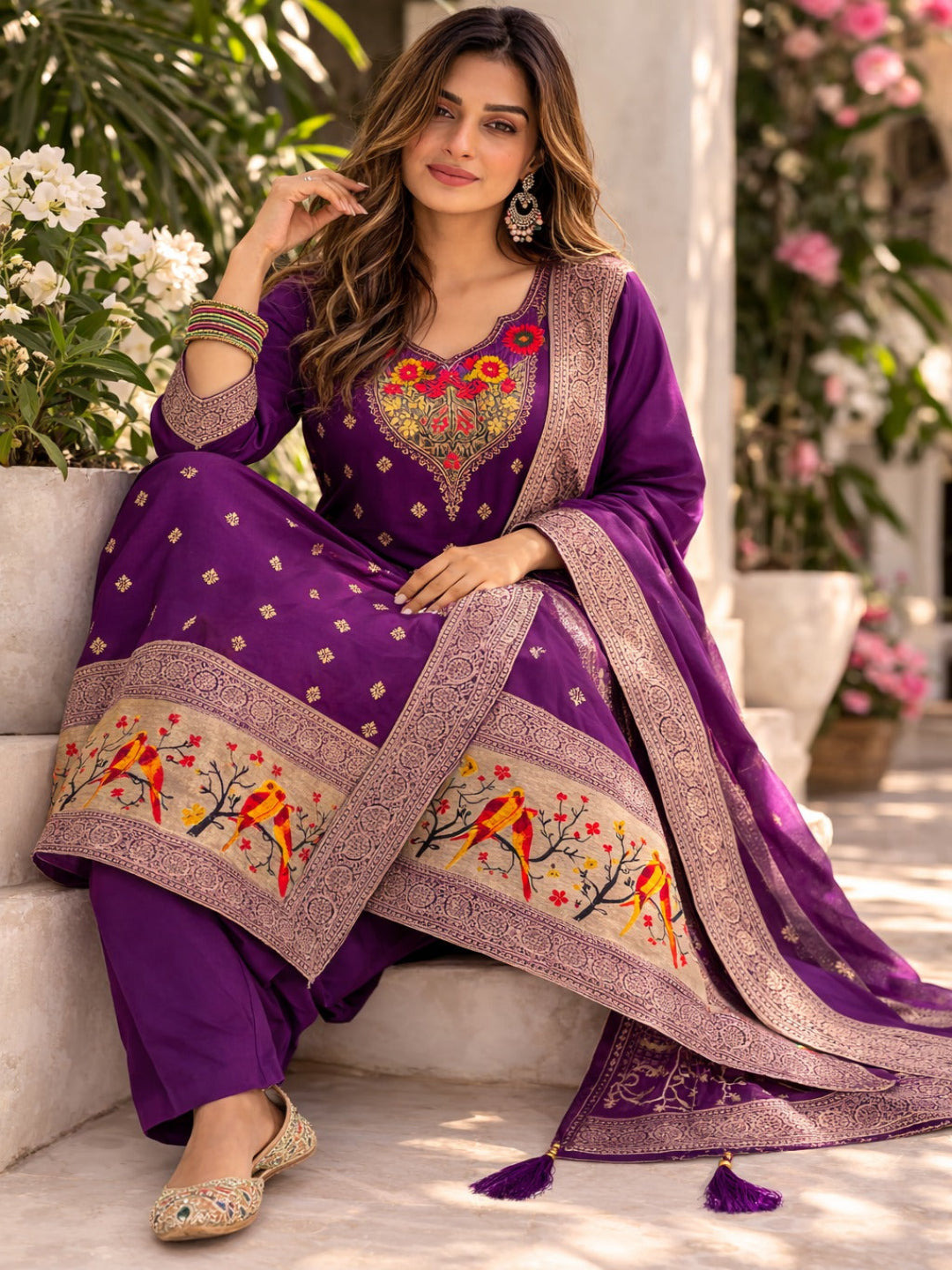 Golden Zari Woven Silk kurta Set with dupatta
