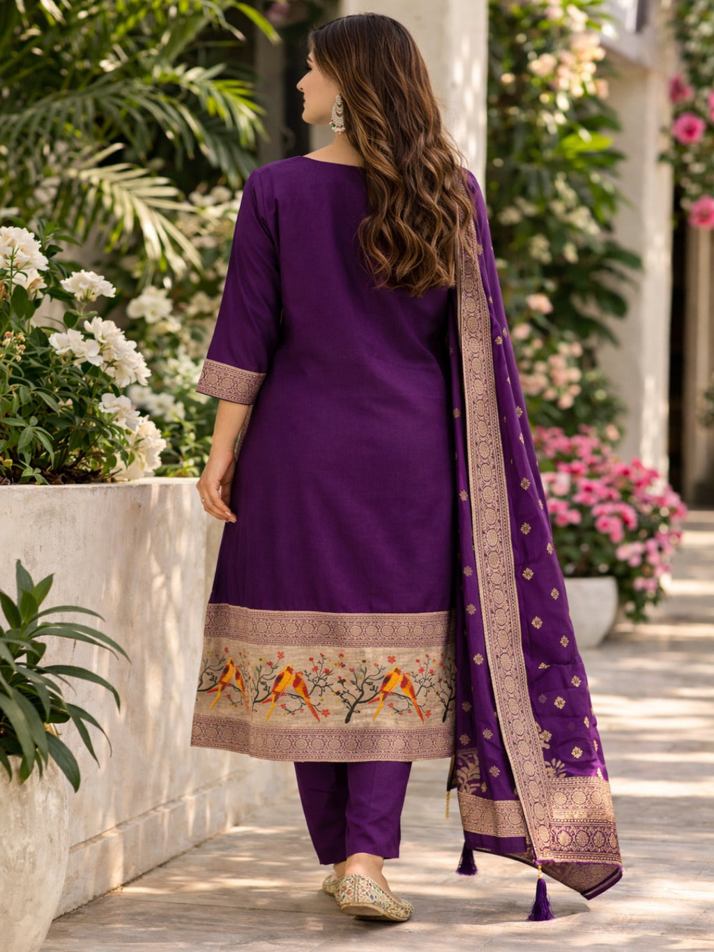 Golden Zari Woven Silk kurta Set with dupatta