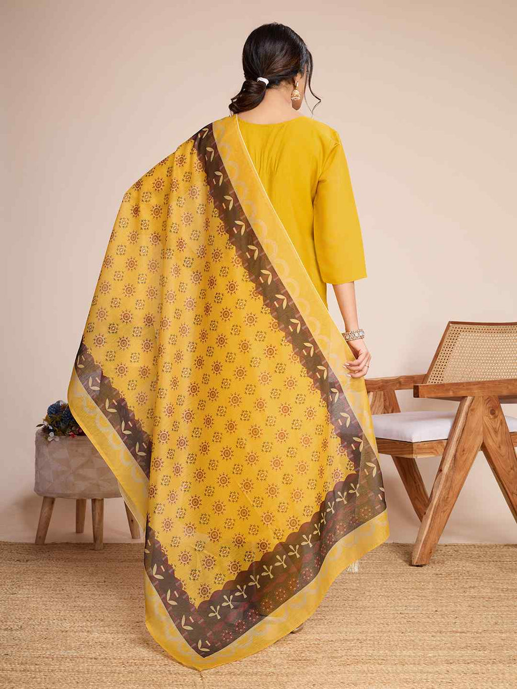 Mustard Yellow Roman Silk Embroidered Kurta Set