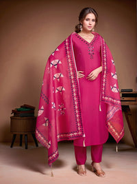 Magenta Mirror Work Embroidered Kurta Set with Dupatta