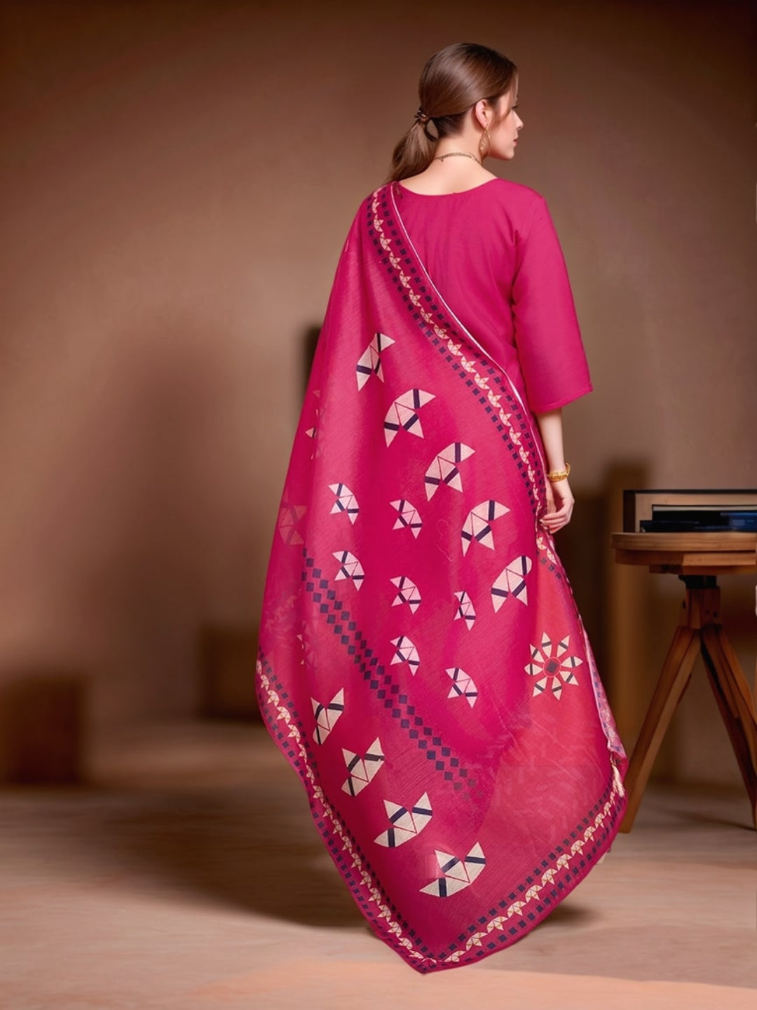 Magenta Mirror Work Embroidered Kurta Set with Dupatta