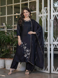 Viscose Rayon Black Kurta with Pants and Dupatta