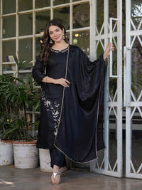 Viscose Rayon Black Kurta with Pants and Dupatta