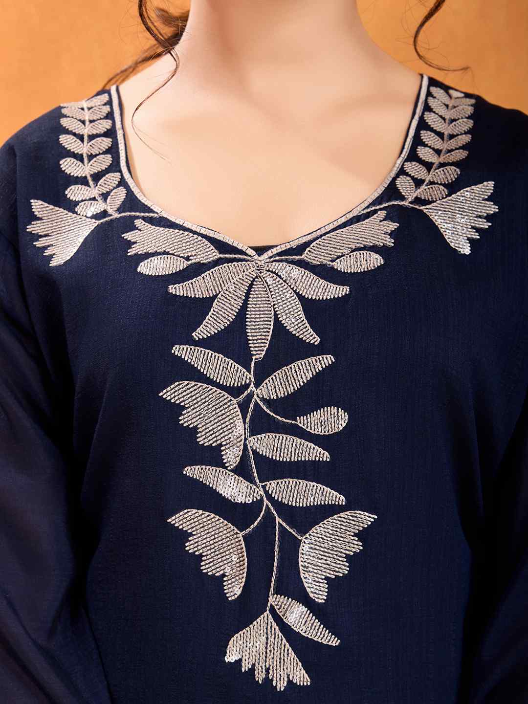 Women's Vichitra Multi Sequence Work Kurta Pant Dupatta Set